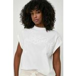 Bombažna kratka majica Pinko ženska, bela barva, 103138 A1XD - bela. Kratka majica iz kolekcije Pinko, izdelana iz tanke, elastične pletenine. Model iz izjemno udobne bombažne tkanine, ki je zračna.