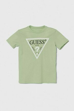 Otroška bombažna kratka majica Guess - zelena. Otroške kratka majica iz kolekcije Guess