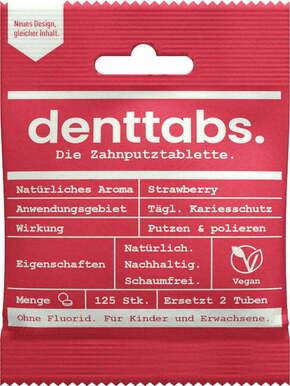 "denttabs. Zobne tabletke Kids Strawberry brez fluorida - 125 kosi"