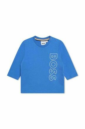 Otroška bombažna majica z dolgimi rokavi BOSS mornarsko modra barva - mornarsko modra. Majica z dolgimi rokavi za dojenčka iz kolekcije BOSS. Model izdelan iz pletenine s potiskom.
