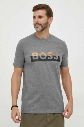 Bombažna kratka majica BOSS siva barva - siva. Kratka majica iz kolekcije BOSS