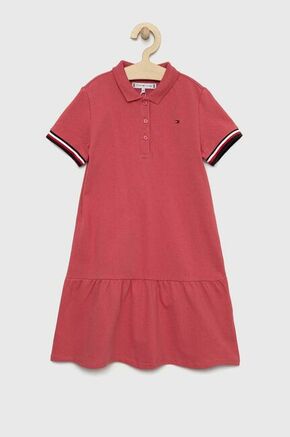Otroška obleka Tommy Hilfiger roza barva - roza. Otroška Obleka iz kolekcije Tommy Hilfiger. Nabran model izdelan iz pletenine.