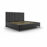 Temno siva oblazinjena zakonska postelja s prostorom za shranjevanje z letvenim dnom 160x200 cm Casey – Mazzini Beds