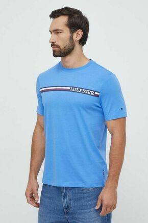 Bombažna kratka majica Tommy Hilfiger moški - modra. Lahkotna kratka majica iz kolekcije Tommy Hilfiger