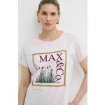 Bombažna kratka majica MAX&amp;Co. x FATMA MOSTAFA ženska, vijolična barva, 2416941018200 - vijolična. Kratka majica iz kolekcije MAX&amp;Co. Izdelana iz tanke, elastične pletenine. Model je opremljen s platneno torbo.