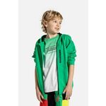 Otroški bombažen pulover Coccodrillo zelena barva, s kapuco - zelena. Otroški pulover s kapuco iz kolekcije Coccodrillo. Model z zapenjanjem na zadrgo, izdelan iz bombažne pletenine.