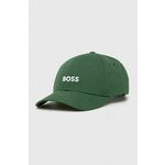 Bombažna bejzbolska kapa BOSS črna barva - zelena. Kapa s šiltom vrste baseball iz kolekcije BOSS. Model izdelan iz tkanine z nalepko. Bombažen, udoben material.
