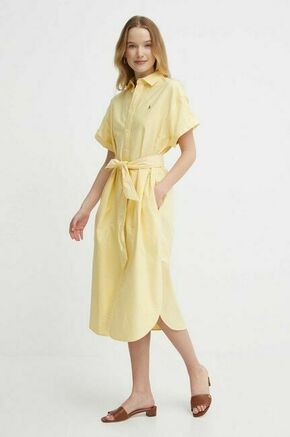 Bombažna obleka Polo Ralph Lauren rumena barva