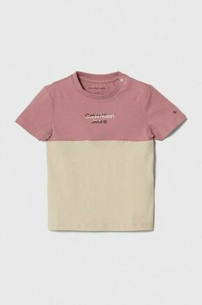 Kratka majica za dojenčka Calvin Klein Jeans roza barva - roza. Kratka majica za dojenčka iz kolekcije Calvin Klein Jeans. Model izdelan iz vzorčaste pletenine. Tanek
