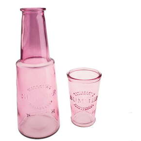 Rožnata steklena karafa s kozarcem