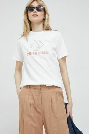 Bombažna kratka majica Converse bela barva - bela. Kratka majica iz kolekcije Converse. Model izdelan iz tanke