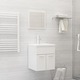 Vidaxl Komplet kopalniškega pohištva visok sijaj bele barve iverna pl.