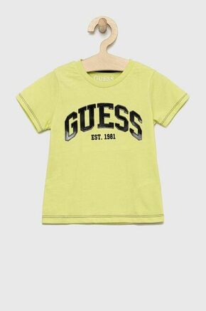 Otroška bombažna kratka majica Guess zelena barva - zelena. Otroški kratka majica iz kolekcije Guess. Model izdelan iz pletenine z nalepko.