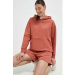 Bombažen pulover New Balance ženska, rdeča barva, s kapuco - rdeča. Pulover s kapuco iz kolekcije New Balance. Model, izdelan iz debele, rahlo elastične pletenine. Visokokakovosten, udoben material.