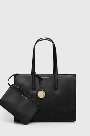 Torbica Emporio Armani črna barva - črna. Velika nakupovalna torbica iz kolekcije Emporio Armani. na zapenjanje