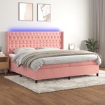 Box spring postelja z vzmetnico LED roza 200x200 cm žamet - vidaXL - roza - 94,69 - 200 x 200 cm - vidaXL
