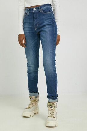 Kavbojke Tommy Jeans ženski - modra. Kavbojke iz kolekcije Tommy Jeans v stilu skinny s visokim pasom. Model izdelan iz elastičnega denima.