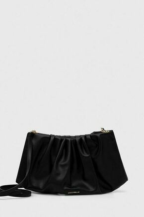 Usnjena večerna torbica Coccinelle črna barva - črna. Velika večerna torbica iz kolekcije Coccinelle. Model na zapenjanje