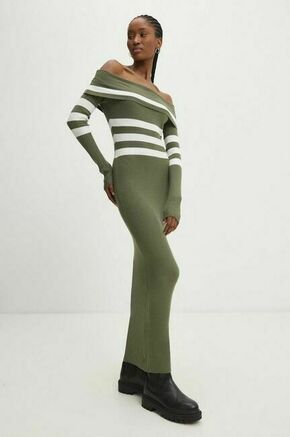 Obleka z volno Answear Lab zelena barva - zelena. Obleka iz kolekcije Answear Lab. Model izdelan iz vzorčaste pletenine. Model iz raztegljivega materiala