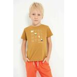 Otroška bombažna kratka majica Mayoral rjava barva - rjava. Otroški kratka majica iz kolekcije Mayoral. Model izdelan iz tanke, rahlo elastične pletenine.