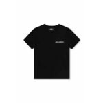 Otroška bombažna kratka majica Karl Lagerfeld črna barva - črna. Otroške kratka majica iz kolekcije Karl Lagerfeld, izdelana iz tanke, elastične pletenine. Model iz zračne bombažne tkanine.