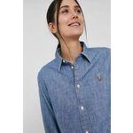 Bombažna srajca Polo Ralph Lauren ženska, modra barva, - modra. Srajca iz kolekcije Polo Ralph Lauren. Model izdelan iz enobarvne tkanine.