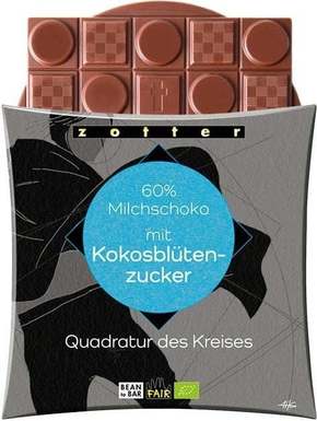 Zotter Schokoladen Kvadrati v krogu s 60% mlečne čokolade s sladkorjem kokosovih cvetov - 70 g