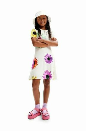 Otroška obleka Desigual bela barva - bela. Otroški obleka iz kolekcije Desigual. Model izdelan iz pletenine s potiskom. Model iz izjemno udobne tkanine z visoko vsebnostjo viskoze.