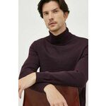 Volnen pulover BOSS moški, siva barva - bordo. Pulover iz kolekcije BOSS. Model s puli ovratnikom, izdelan iz tanke, elastične pletenine. Izjemno udoben material.