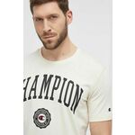 Bombažna kratka majica Champion moška, bež barva, 219852 - bež. Kratka majica iz kolekcije Champion, izdelana iz tanke, elastične pletenine. Model iz izjemno udobne in zračne tkanine je idealen za toplejše letne čase.