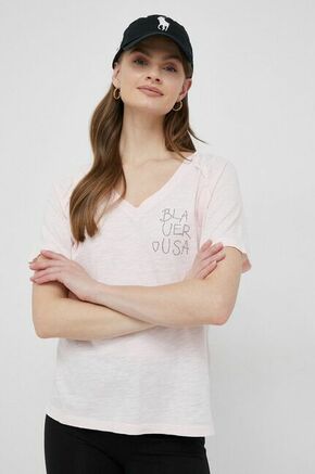Bombažna kratka majica Blauer roza barva - roza. Lahkotna majica iz kolekcije Blauer. Model izdelan iz tanke