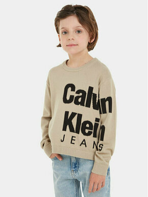 Calvin Klein Jeans Pulover Blown Up Logo IB0IB01874 Bež Regular Fit