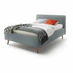 Modra/siva oblazinjena zakonska postelja s prostorom za shranjevanje z letvenim dnom 140x200 cm Mattis – Meise Möbel