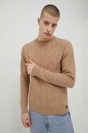 Superdry pulover iz volne - bež. Pulover iz zbirke Superdry. Model narejen z okroglim izrezom; iz volnene tkanine.