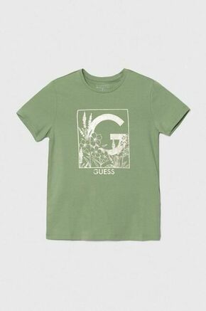Otroška kratka majica Guess zelena barva - zelena. Otroške kratka majica iz kolekcije Guess. Model izdelan iz tanke