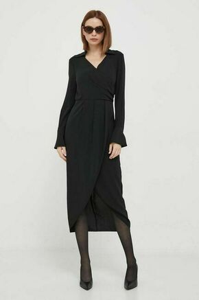 Obleka Sisley črna barva - črna. Obleka iz kolekcije Sisley. Model izdelan iz enobarvne tkanine. Zaradi vsebnosti poliestra je tkanina bolj odporna na gubanje.