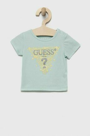 Otroška kratka majica Guess - modra. Otroške kratka majica iz kolekcije Guess. Model izdelan iz tanke