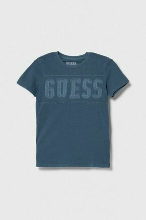 Otroška bombažna kratka majica Guess - modra. Otroške kratka majica iz kolekcije Guess