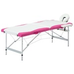 2-conska zložljiva masažna miza aluminij bele in roza barve