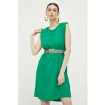 Obleka Pinko zelena barva - zelena. Obleka iz kolekcije Pinko. Model izdelan iz enobarvnega materiala. Model iz mehke in na otip prijetne tkanine.