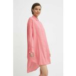 Bombažna obleka Mos Mosh roza barva - roza. Lahkotna obleka iz kolekcije Mos Mosh. Model izdelan iz enobarvne tkanine. Model iz zračne bombažne tkanine.