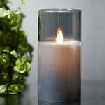 Siva LED sveča iz voska v steklu Star Trading M-Twinkle, višina 15 cm