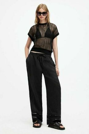 Lanene hlače AllSaints JADE LINEN TROUSER črna barva
