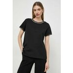 Bombažna kratka majica Luisa Spagnoli ženski, črna barva - črna. Kratka majica iz kolekcije Luisa Spagnoli, izdelana iz elastične pletenine. Model iz izjemno udobne bombažne tkanine.
