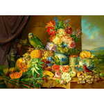ENJOY Puzzle Josef Schuster: Tihožitje z rožami, sadjem in papigo 1000 kosov