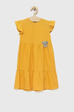 Otroška lanena obleka Birba&amp;Trybeyond rumena barva - rumena. Otroški obleka iz kolekcije Birba&amp;Trybeyond. Model izdelan iz enobarvne tkanine. Model iz izjemno udobne in zračne tkanine je idealen za toplejše letne čase.