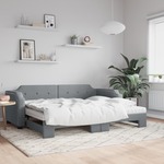 vidaXL Izvlečna dnevna postelja z vzmetnicami sv. siva 90x200 cm blago