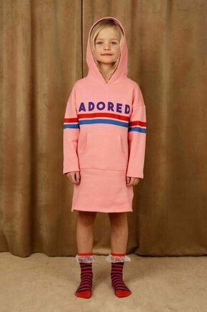 Otroška bombažna obleka Mini Rodini roza barva - roza. Otroški obleka iz kolekcije Mini Rodini. Raven model