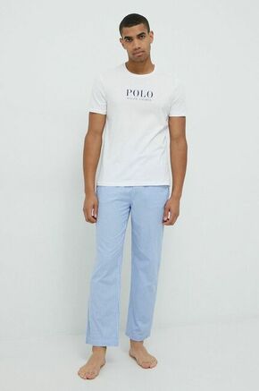 Bombažna pižama Polo Ralph Lauren - modra. Pižama iz kolekcije Polo Ralph Lauren. Model izdelan iz dveh različnih materialov.