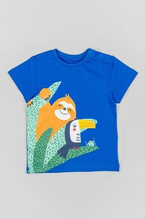 Otroška bombažna majica zippy - modra. Kratka majica za dojenčka iz kolekcije zippy. Model izdelan iz pletenine s potiskom.